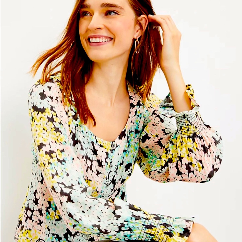 LOFT Garden Floral Blouse - Pink, Yellow, Green